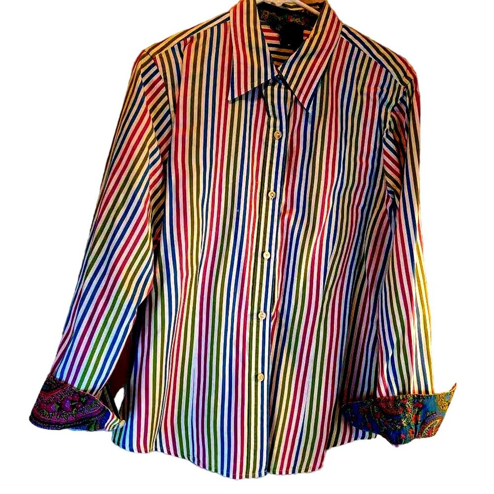 Jones New York Signature Womens Button Up Shirt Multicolor Long Sleeve Collar XL